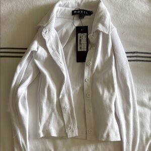 Motel White Ribbed Button-Up Cardigan